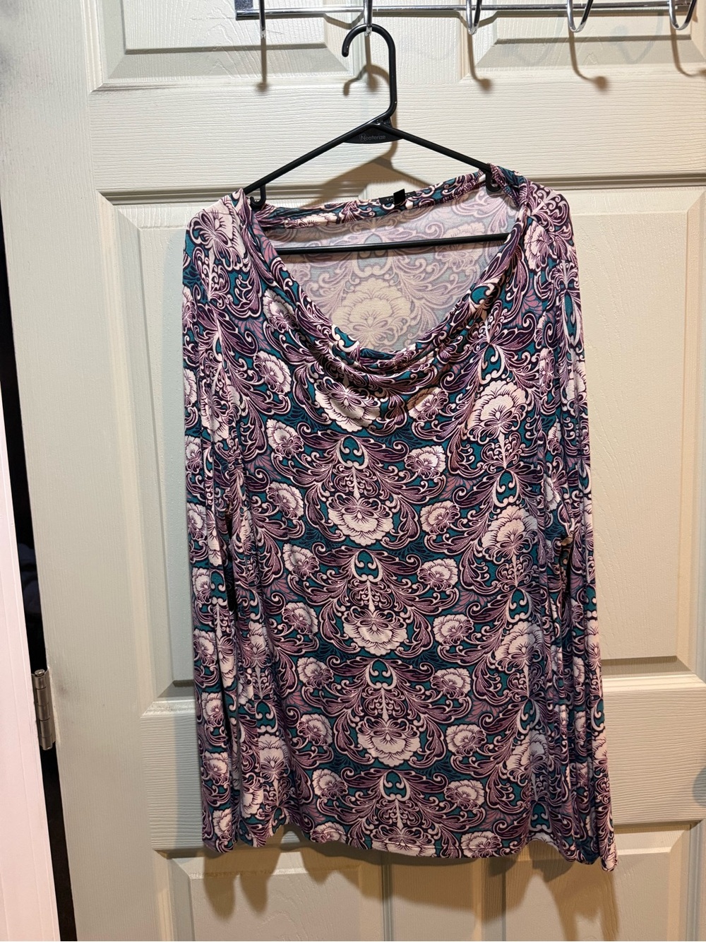 Talbots Teal & Purple Paisley Cowl-Neck Blouse